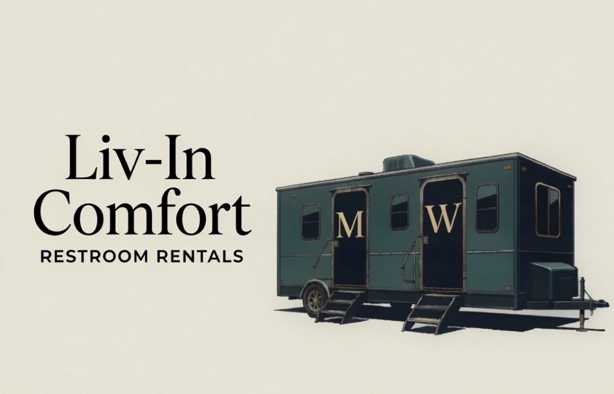 Liv-In Comfort luxury restroom rentals logo — climate-controlled restroom trailer